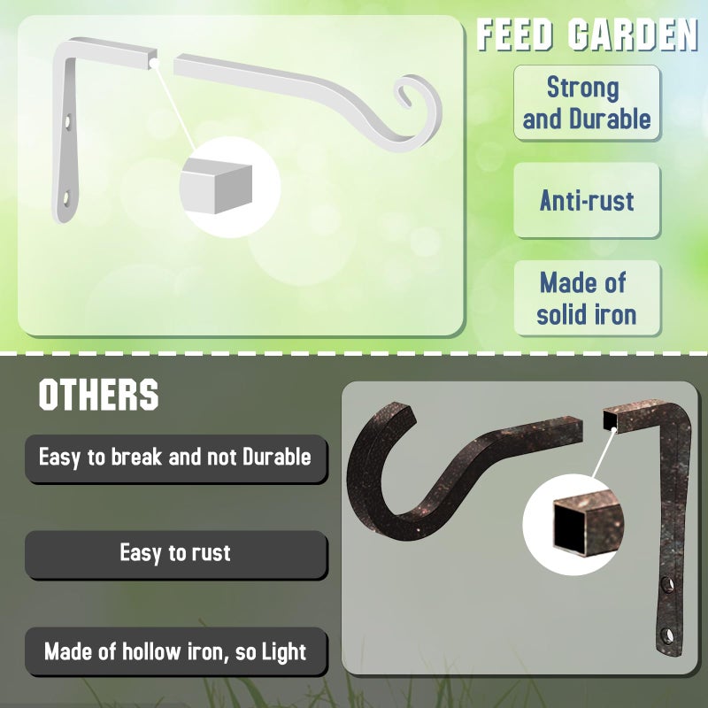 FEED GARDEN Hanging Plant Bracket 10 Inch 2 Pack, Hand-Forged Plant Hanger for Hanging Bird Feeders, Wind Chimes, Flower Baskets, Lanterns, Indoor/Outdoor Use, White - Image 4